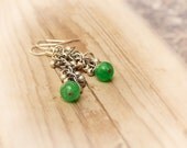 Forest green berries . Beaded round drop dangle earrings. Spring Summer chandelier earrings. Earthy day