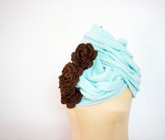 PDF PATTERN Knit Cable Loop Scarf Cowl Crochet Flowers 218-A