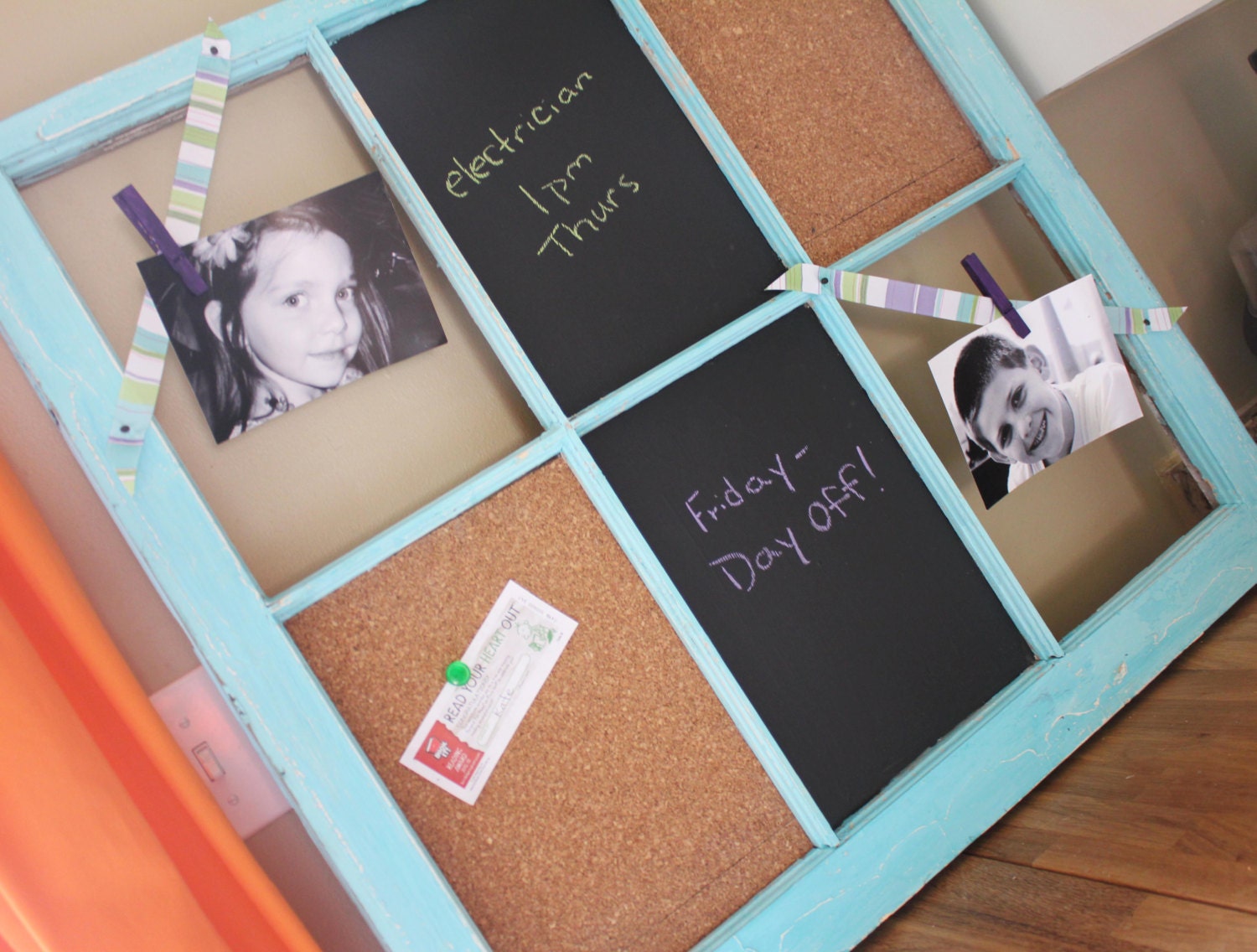 Chalkboard Cork Board Memo Board Window - Farmhouse window memo board - Custom colors