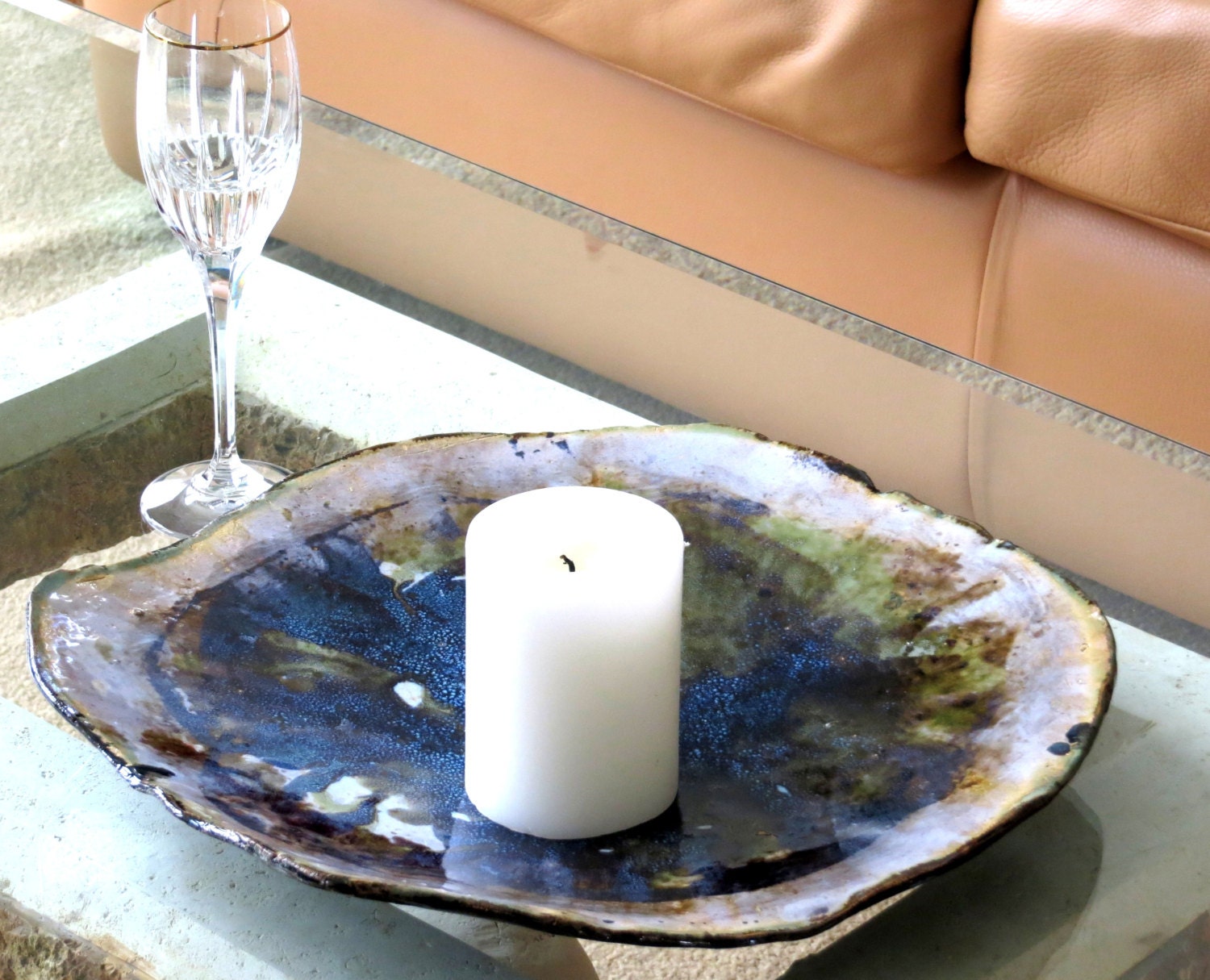 Organic Abstract Centerpiece Tray Contemporary Art Vessel Pottery Candle Holder Earth Tones Clay Plate Ceramic Art Vessel