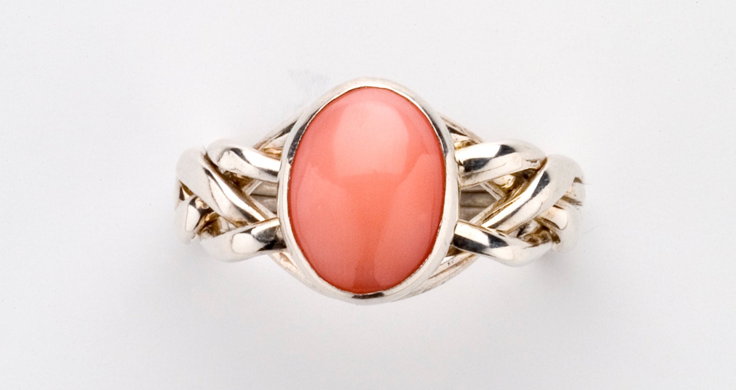 Sterling Silver/Pink Coral 4-band Puzzle Ring - ArcanumDesigns