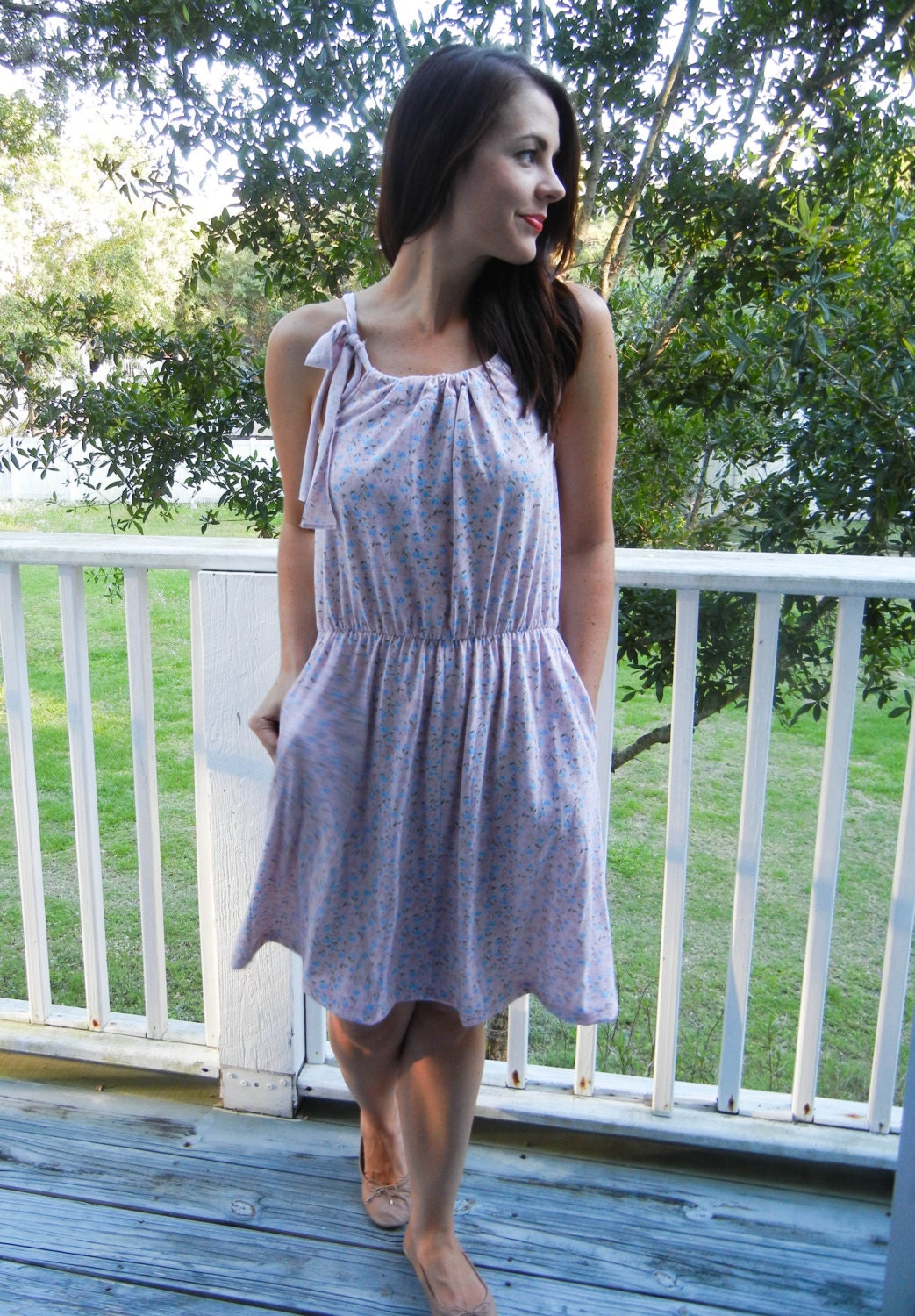 Reconstructed Vintage 80's Jersey Cotton Pink Rose Halter Dress