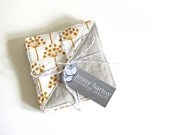Coasters, Set of 4 - Linen and Botanical Buds in Mustard - Ready to ship
