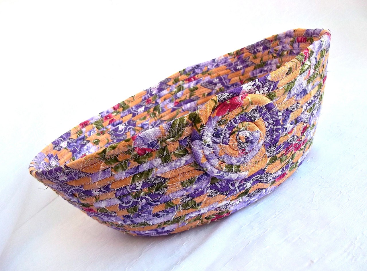 Handmade Coiled Basket, Fruit Bowl, Lovely Lavender Decor Basket, Napkin Holder, hand wrapped and coiled fabric basket