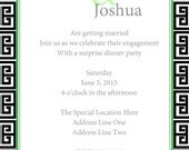 Greek Key Black and Green Printable Wedding Invitation