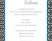 Greek Key Black and Blue Printable Wedding Invitation