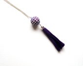 Tasseled pendant necklace ombre Purple Spring large mosaic bead plum purple tassel color progression lilac polymer clay