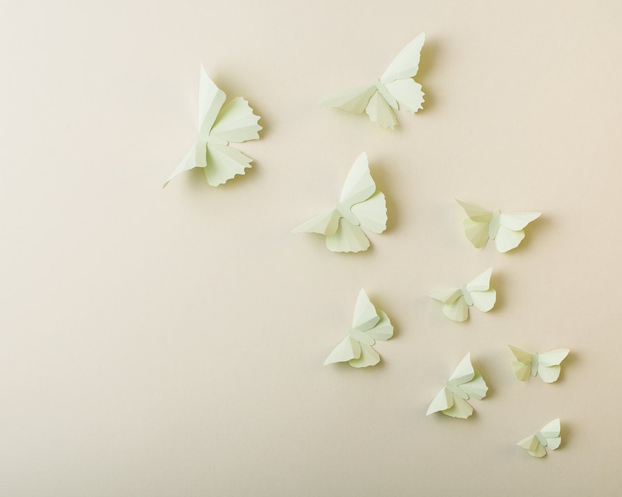 3D Wall Butterflies, 20 Honeydew Butterfly Silhouettes for Girls Room, Nursery, and Home Art Decor