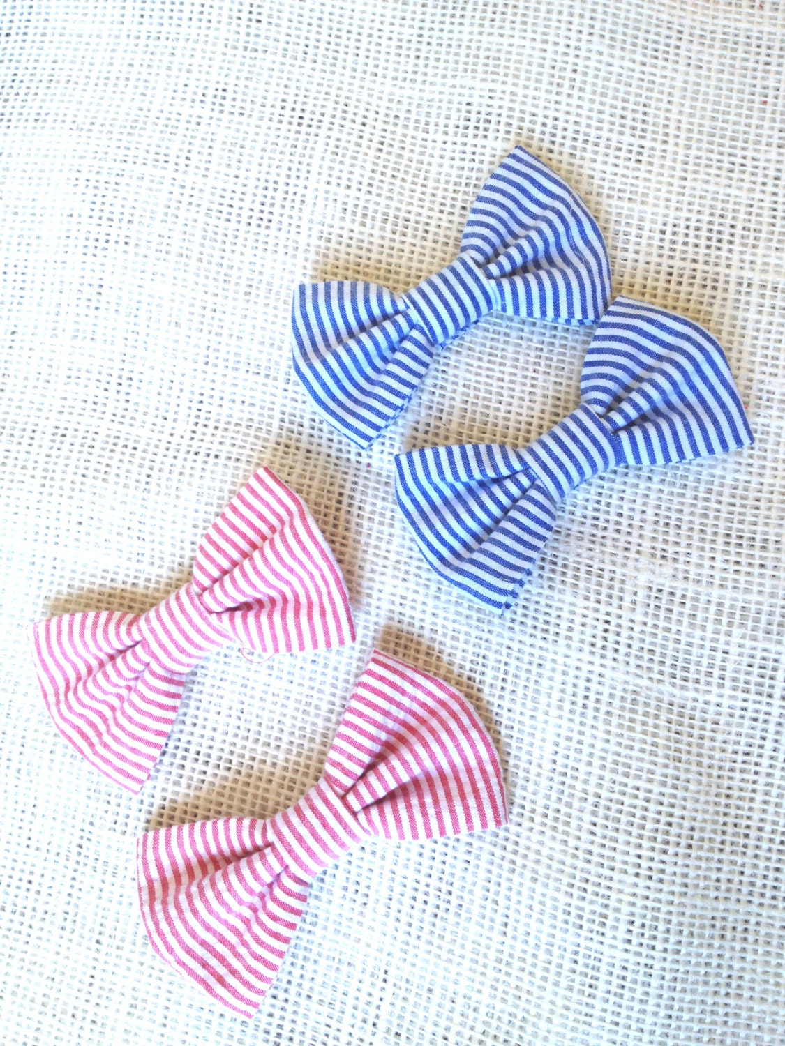 Bow Clip Set of Two in Red or Blue Seersucker - Perfect for Spring Weddings and Events