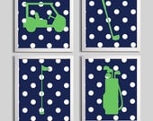 Golf Sports Nursery Boy Girl Green Navy Preppy Polka Dot more colors available set of 4 each 11x14
