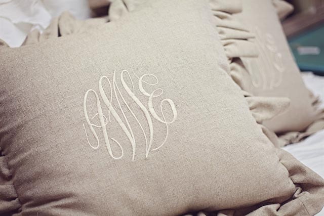 Monogrammed Linen Euro Pillow Cover with Ruffles