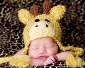 SALE - Save 15% -Giraffe Hat - Baby Giraffe Hat -  Baby Hats - Halloween Costume - Cute and Soft Earflap - by JoJosBootique