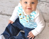Long or Short Sleeve Light Blue Chevron Tuxedo Onesie with Matching Polka Dot Bow Tie