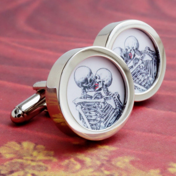 Kissing Skeleton Cufflinks for Weddings, Anniversaries, Birthdays or Just Because