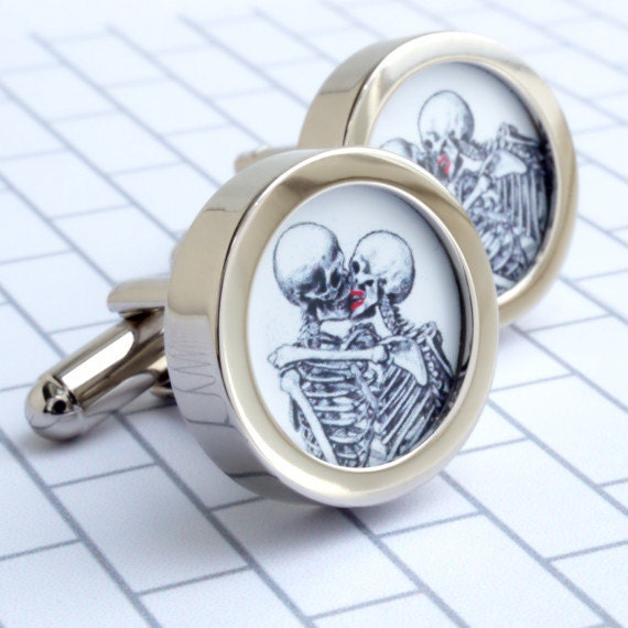 Kissing Skeleton Cufflinks for Weddings, Anniversaries, Birthdays or Just Because