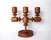 Scandinavian Teak Candle Holder - Danish Modern Midcentury Candelabra Folk Inspired