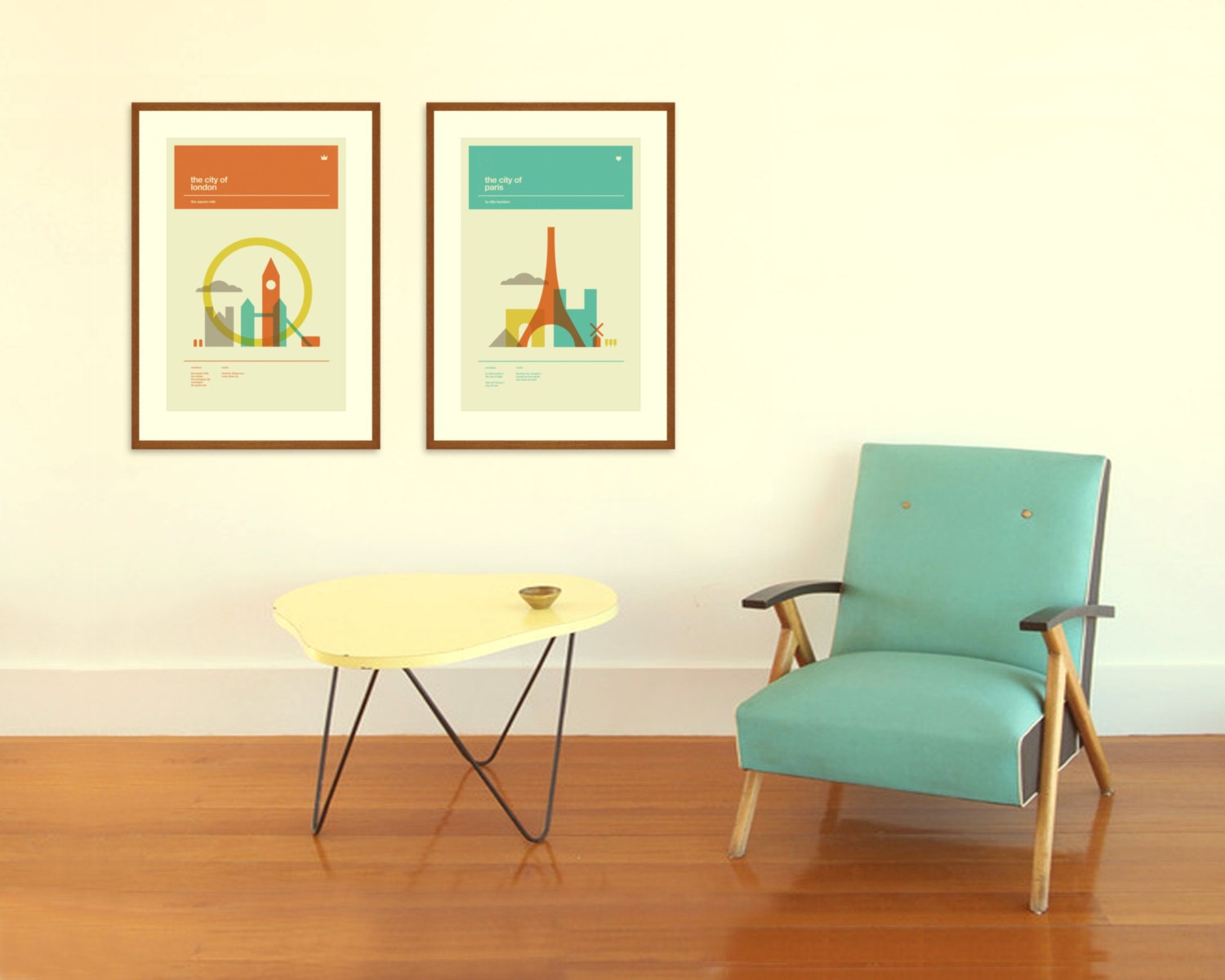 London and Paris Posters, City Art Prints - 12 x 18 Minimalist, Nursery, Love, Graphic, Mid Century Modern, Vintage Style, Retro Home