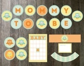 Printable Baby Shower Package - Owls Yellow Blue and Orange