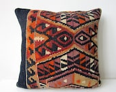 Handwoven Turkish Kilim Pillow Cover 16" X 16", Modern Bohemian Home Decor,,Decorative Kilim Pillow,Vintage Kilim Pillow,Throw Pillow