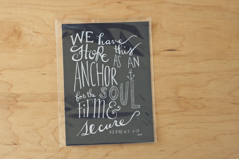 Nautical Quote, Sailor Quote, Courage Quote, Chalkboard, Faith Quote, Bible Quote, Anchor, Typography Quote, 5x7 Print