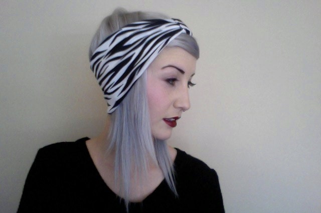 Zebra safari stretchy black and white turban headband