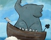 Elephant Kids Wall Art, Jungle Animal Nursery Painting Illustration, Original Art