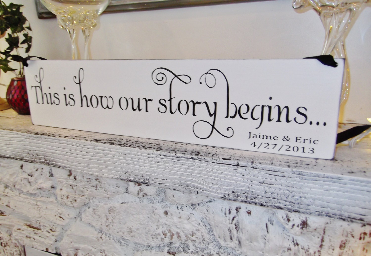 Wedding Sign "This is how our story begins..." customized with bride & groom names, wedding date - engagment party