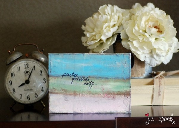 Abstract Painting: "Practice Gratitude Daily" 5x7 original painting, acrylic, abstract mixed media, inspirational art, blue, pink, green