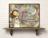 Original Art Painting: 16x20 Deserving Girl Original Mixed Media Art, Folk Art Painting, Whimsical Art, Inspirational Art, Buddha quote