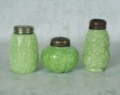 Green Milk Glass Salt Shakers - Antique Challinor Taylor Chartreuse Shakers - Glass Salt and Pepper Shakers