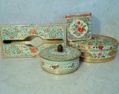 Holland Tin Canister Collection - Embossed Holland Floral Tins - Vintage Storage Tins