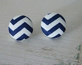 Chevron Fabric button earrings coral mint or navy and cream handmade designs and vintage treasures by studio346