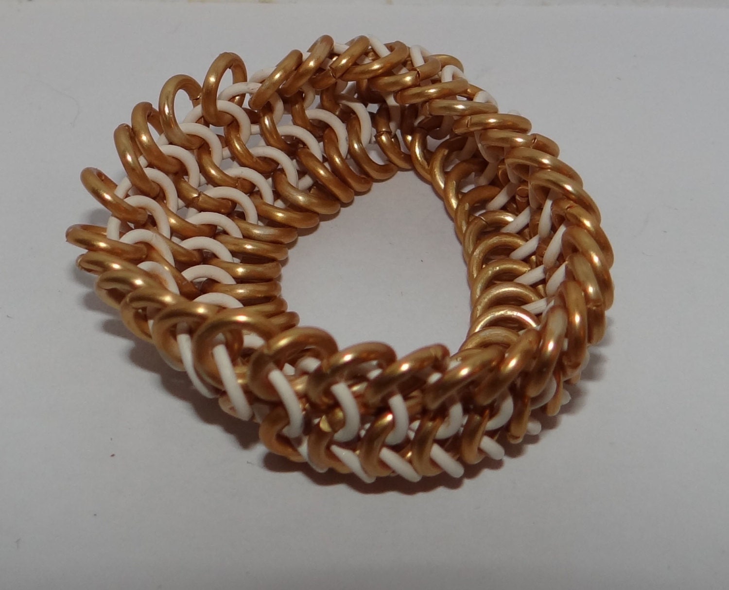 Gold and White Punk stretch chain mail bracelet
