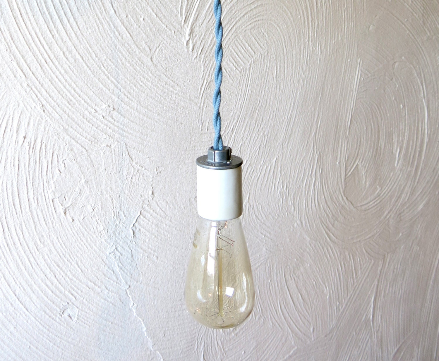 Cloth Cord Hanging Pendant Light W/ Vintage Style Ceramic Socket And Plug.