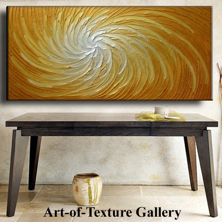 Abstract Painting 60 x 30 Original Abstract Heavy Texture Carved Sculpture Floral Gold Orange Modern Metallics Oil Painting by Je Hlobik