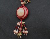Pink Moonstone Sphere Beadwork Necklace with Unakite and Red