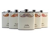 Wedding Favor Floral Mustache Flasks for Bridesmaids Maid of Honor 6oz and 8oz Sizes