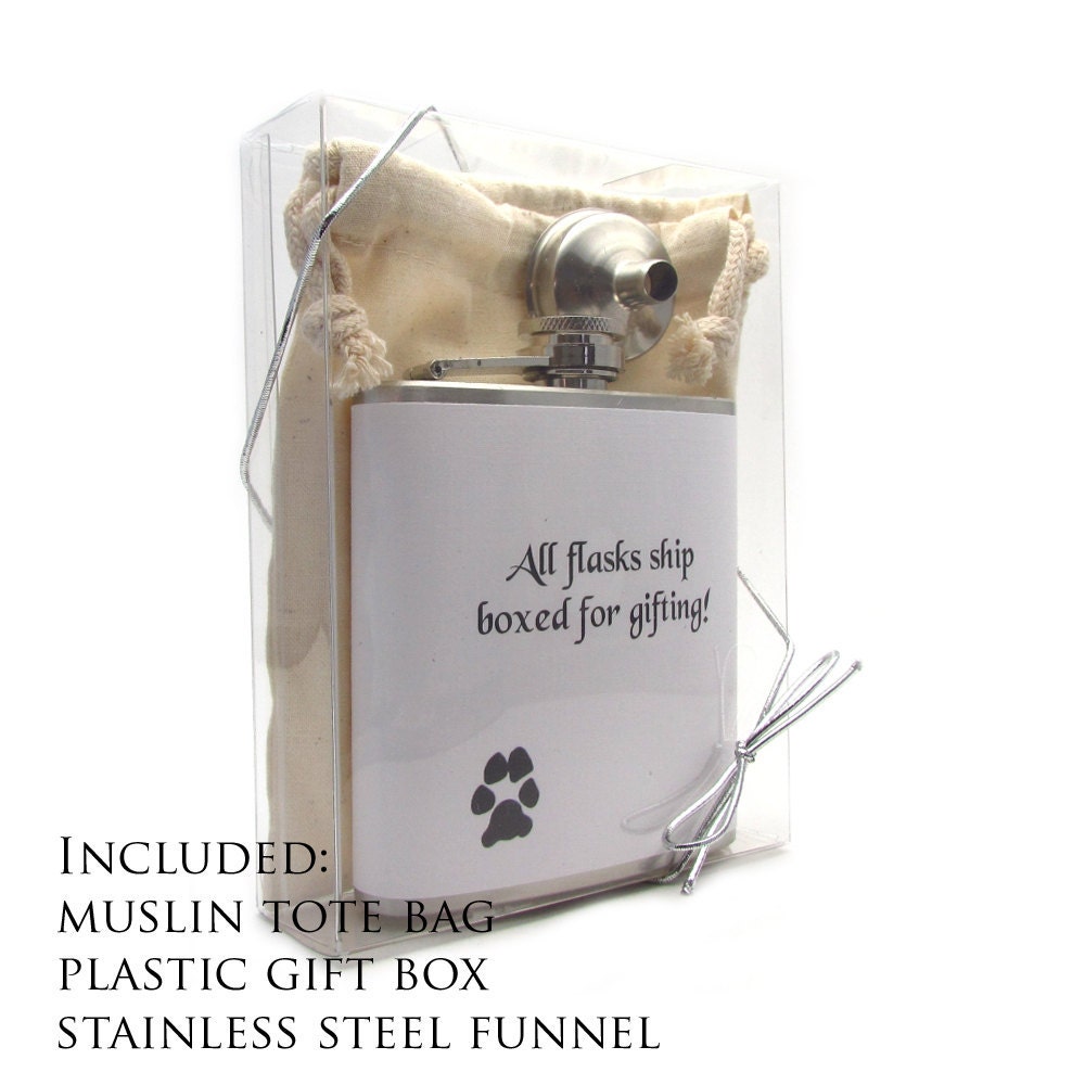 Gray Mustache Hip Liquor Flask 6 or 8 oz with Funnel and Tote Bag Fathers Day Birthday