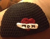 Crochet Custom MOM or DAD Heart TATTOO Hat - Any Color - Boy Girl Men Women - Baby Child Teen Adult Size - Photo Prop - Personalizable