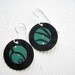 Tin Earrings- Emerald Green and Black Recycled Tin Discs-Olive Oil Can -Lightweight