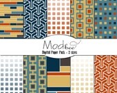 Digital Paper 10 PACK - Geometric Navy Blue, Teal, Gold, Orange and Chocolate Brown (300 dpi) -- 10 designs - 3 size options (086)