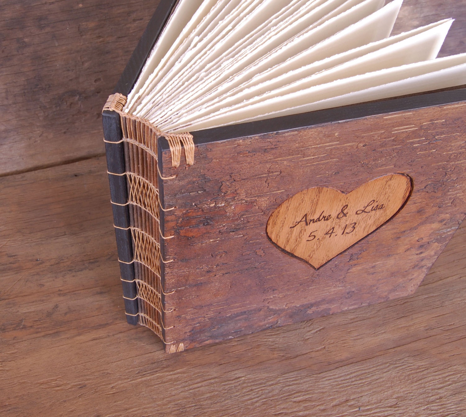tree bark photo album - unique wood book  custom wedding anniversary forest woodland large personalized / made to order