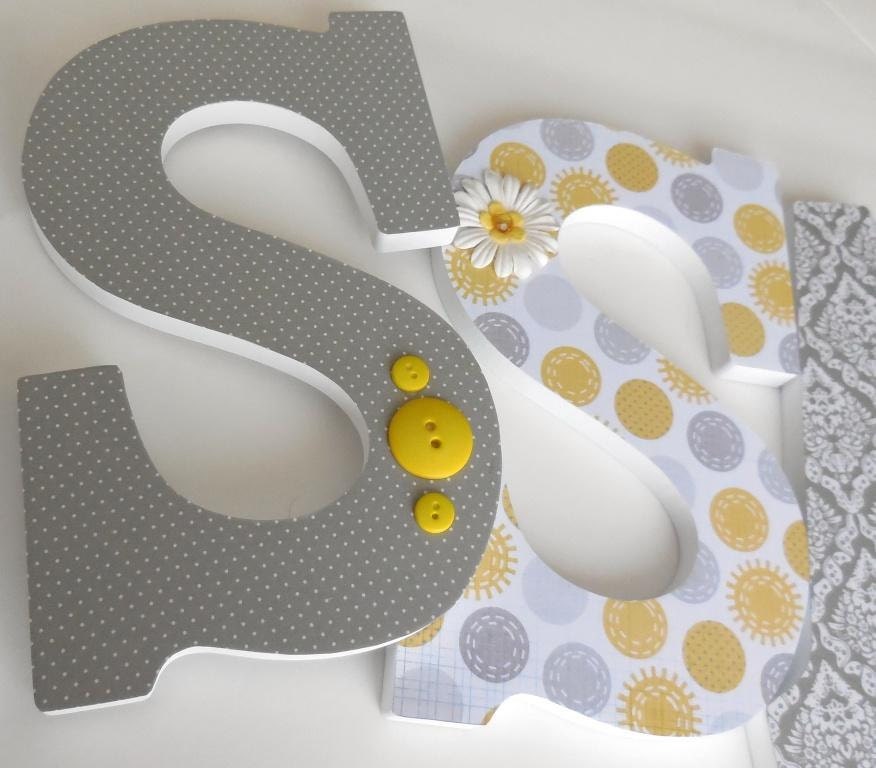 Custom Wooden Letters - YELLOW & GRAY Theme- Nursery Bedroom Home Décor, Wall Decorations, Wood Letters, Personalized