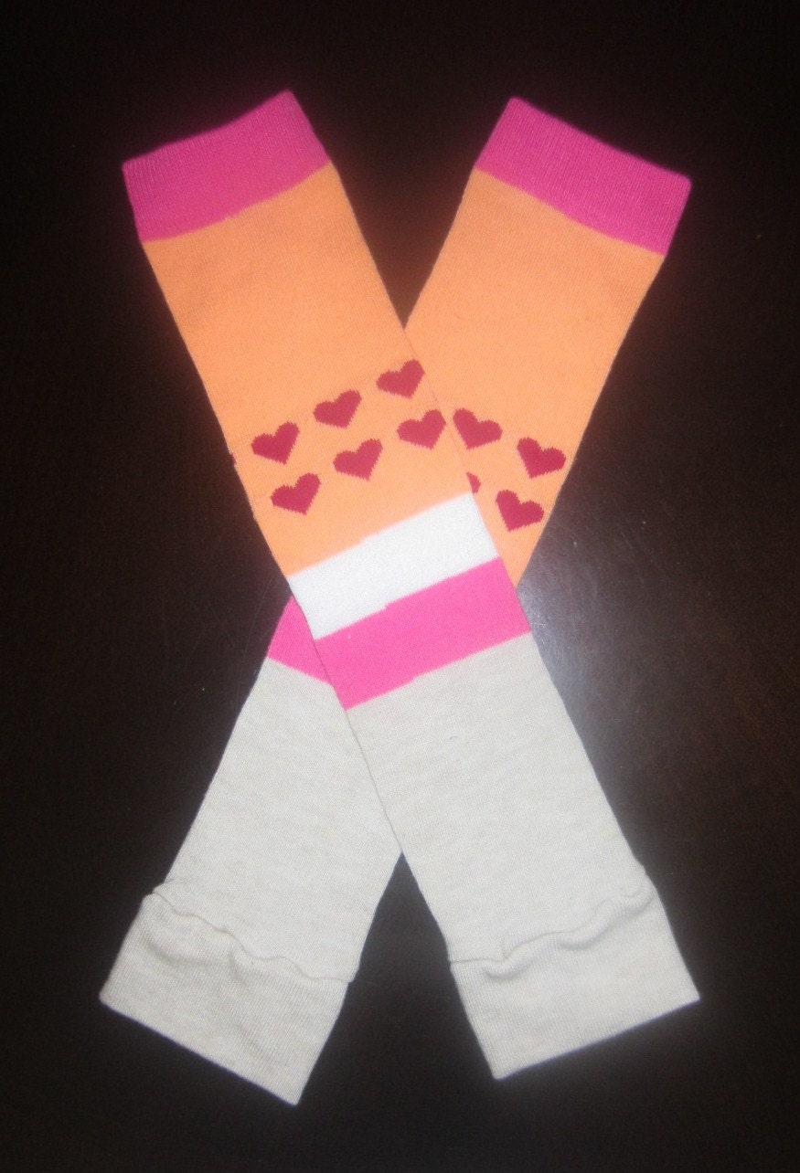Leg/Arm Warmers - Baby Leggings - Pink Hearts on Orange