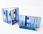Interior Design Modern Stained Glass Desk Accessories Business Card Holder Pen Cup Holder Slate Cobalt Blue Office Decor Fathers Day