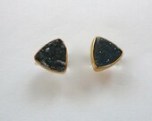 Delicate Black Druzy Triangle Studs