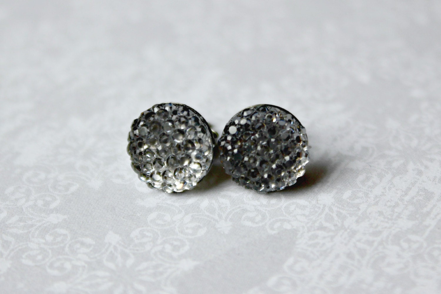 Titanium Post Earrings, Gray Sparkle Pave Rhinestone, Hypoallergenic