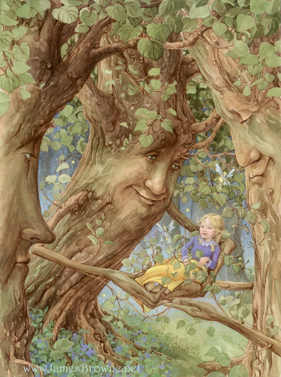 Enchanted Forest Trees and Girl 8.5x11 Signed Print Illustration