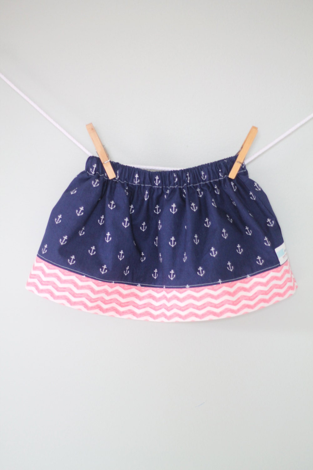 Nautical Flirt Skirt with Anchors and Chevron  Ready to Ship:  size 12 months   Navy Blue White Pink
