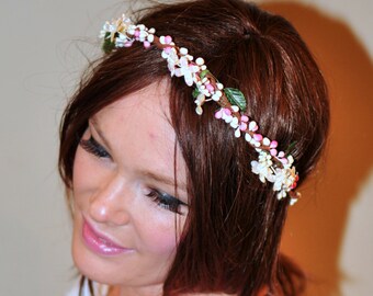 Wedding Flower Headband Bridal Hair Band Flower Crown Vintage Head wrap Romantic Girly Flower Girl Headband